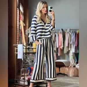 Buru Striped Navy and White pant Set